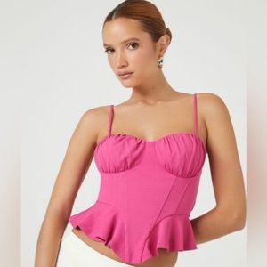 Forever 21 Pink Ruffle Cropped Spaghetti Strap Women's Blouse Pink Size Small